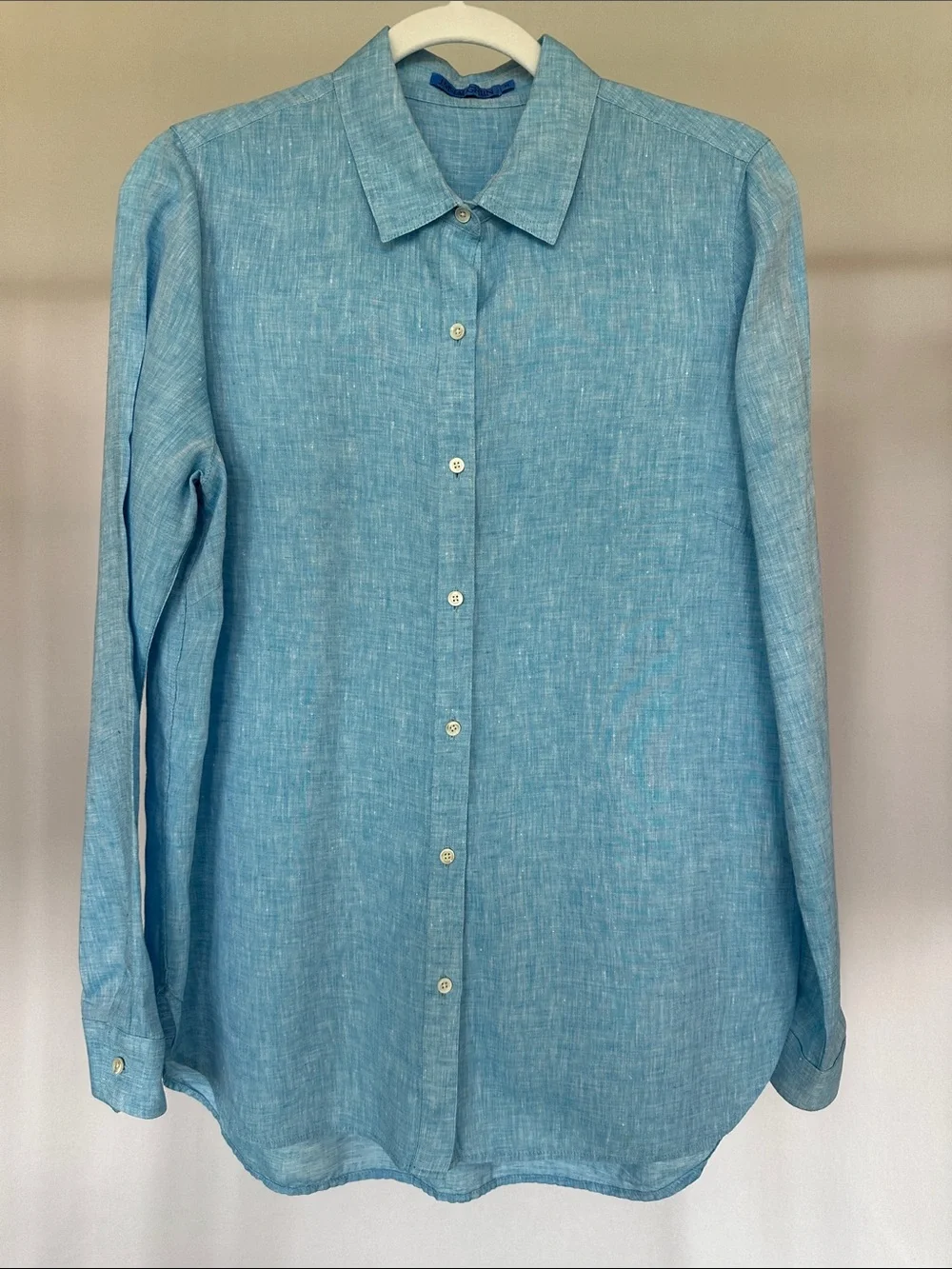 J.McLaughlin 100% Linen Button Front Shirt Aqua Blue-Size Medium